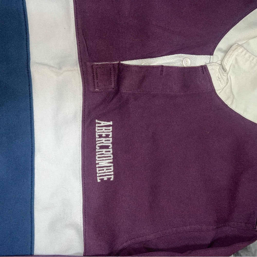 Vintage Abercrombie Purple and Blue Striped Rugby Shirt - Picture 2 of 3